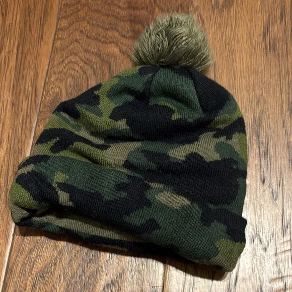 Nike Kids Camo Beanie with Pom - Black, Green, and Orange - Picture 2 of 7